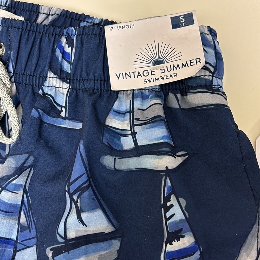 Men’s Swimwear Vintage Summer Brand 4 Way Stretch Size Small Blue Gray Sailboats - Picture 4 of 12